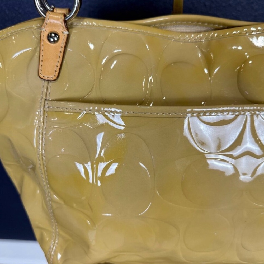 Coach Yellow Patent Leather Shoulder Tote with Tan Straps - Picture 4 of 8